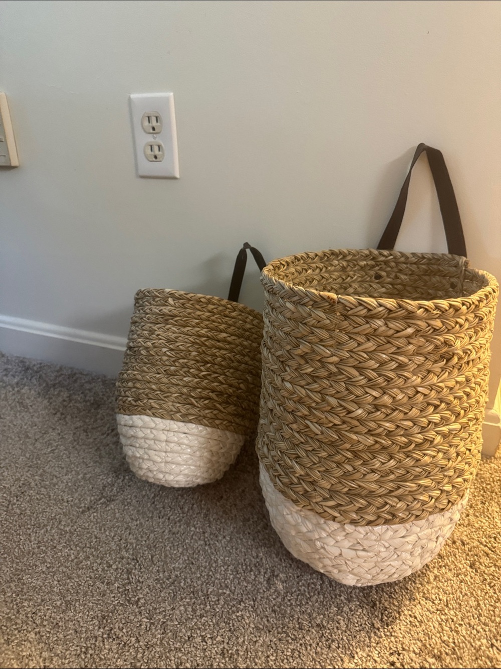 Anthropologie Woven Seagrass Storage Baskets with White Base - Set of 2